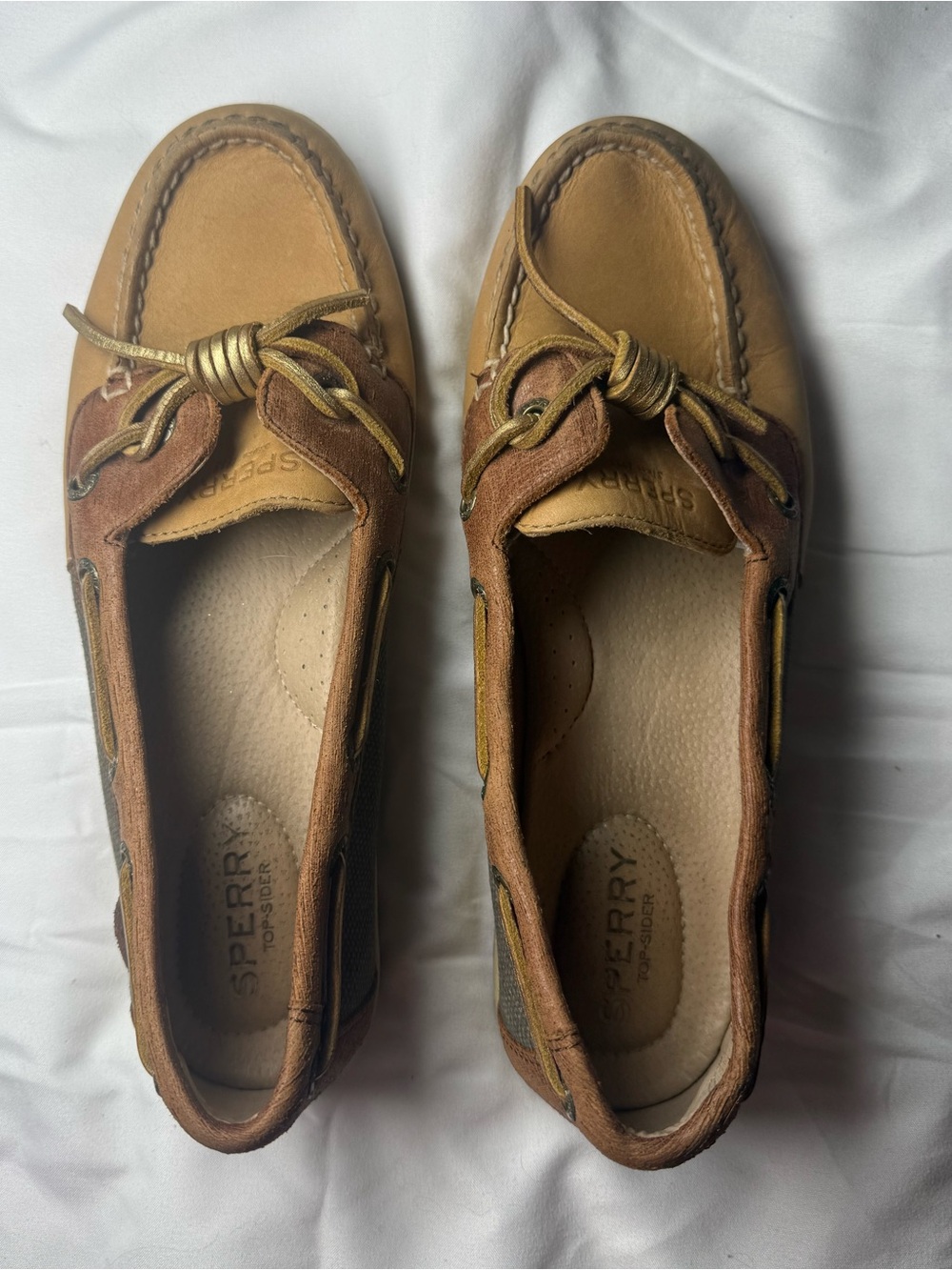 Sperry Two-Tone Tan and Brown Leather/Suede Boat Shoes Size 7